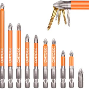 10-Piece Phillips Magnetic Screwdriver Bit Set, S2 Alloy Steel Anti-Slip Long Drill Bits, 1/4 Hex Shank, Fine Tooth Design, Strong Magnetism, Size 1"- 5", PH2