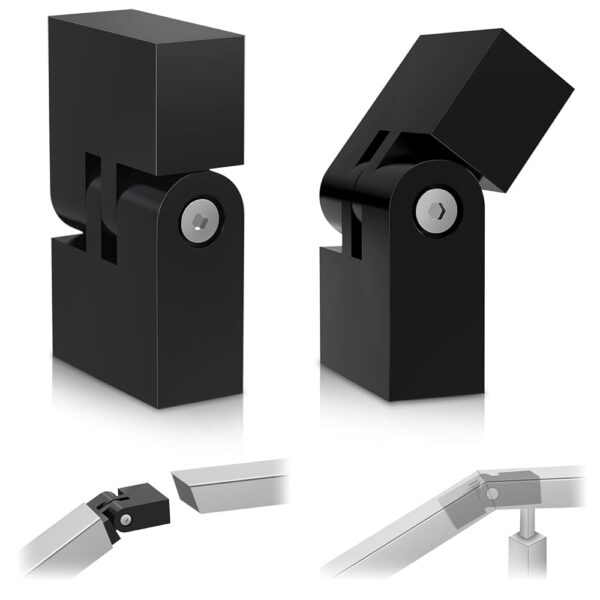 2 Pack Black Vertical Pivot Connector for Flat Handrail, 180° Adjustable Handrail Fitting for Top Handrail Railing, High Strength POM Material Handrail Connector for Stair...