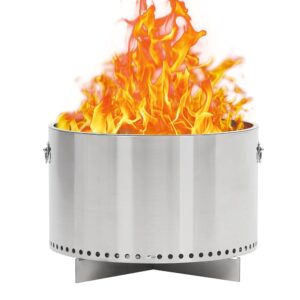 20.5" Smokeless Fire Pit with Air Switch and Handle, Wood Burning Portable Stainless Steel Outdoor Firepit with Removable Stand and Ash Pan, Ideal for Camping Backyard Patio, H:...