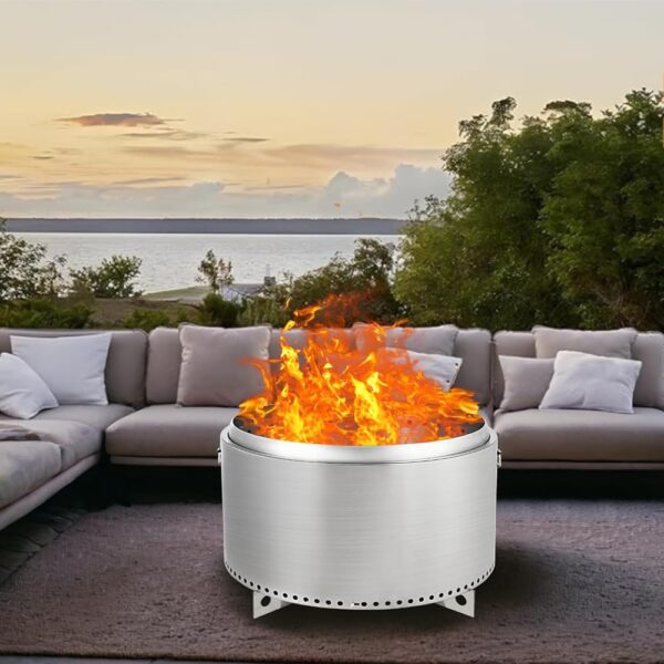 27" Smokeless Fire Pit with Air Switch, Wood Burning Portable Stainless Steel Outdoor Firepit with Removable Stand & Stove Hook, Ash Pan, for Camping Backyard Patio Picnic, H:...