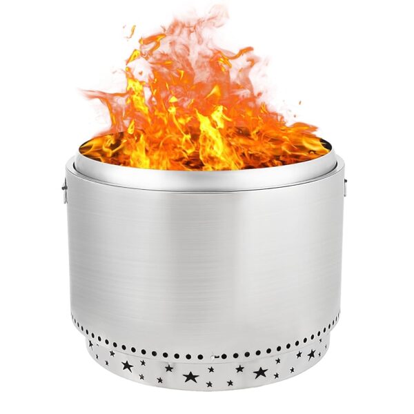 27" Smokeless Fire Pit with Air Switch, Wood Burning Portable Stainless Steel Outdoor Firepit with Fixed Stand & Stove Hook, Ash Pan, for Camping Backyard Patio Picnic, H: 20...