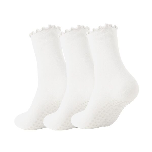 3 Pairs Pilates Socks with Grips Non-slip Ruffle Yoga Socks Grip Socks for Women