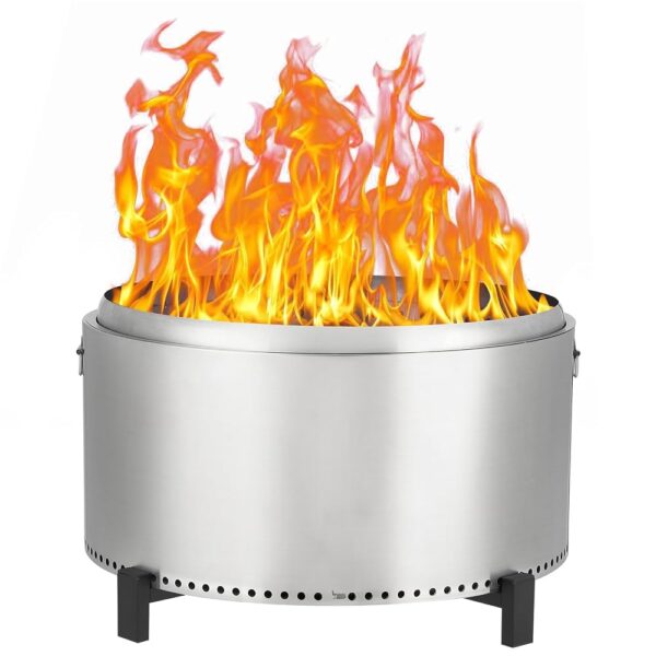 32 inch Stainless Steel Smokeless Fire Pit, Outdoor Smokeless Firepit with Steel Stand, Wood Burning Fire Pits with Removable Ash Pan for Camping, Bonfire, Low Smoke Firepit for...