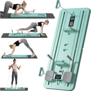 4 in 1 Pilates Sliding Board, Pilates Board for Women, Multifunctional Foldable Pilates Reformer Set, Pilates Equipment with Timer, at Home Pilates Workout Equipment