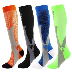 4 Pairs Compression Socks for Woman & Man Unisex 20-30mmHg Knee high Plus Size Wide Calves for Flying Running…