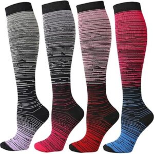 4 Pairs Compression Socks for Woman & Man Unisex 20-30mmHg Knee high Plus Size Wide Calves for Flying Running…