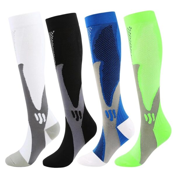 4 Pairs Compression Socks for Woman & Man Unisex 20-30mmHg Knee high Plus Size Wide Calves for Flying Running…