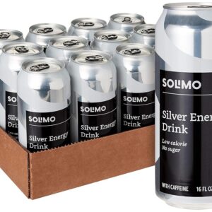 Amazon Brand - Solimo Silver Energy Drink, Sugar Free, 16 fl oz (Pack of 12)