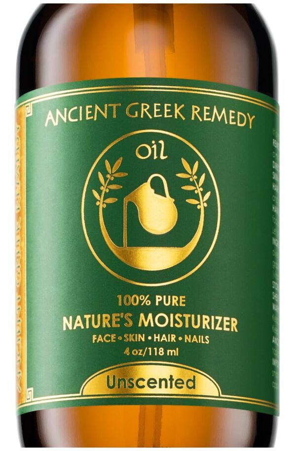 Ancient Greek Remedy Unscented Organic Face and Body Oil made of Olive, Almond, Jojoba, and vitamin E oil for Sensitive Dry Skin, Hair, Nails. Anti Aging Moisturizer for Women,...