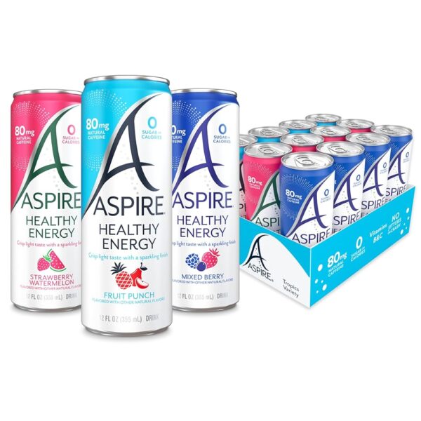ASPIRE® The Fan Favorite Variety Pack, Healthy Energy Drink with Low Caffeine, No Sugar, Carbs, and Keto Friendly, 12 Pack
