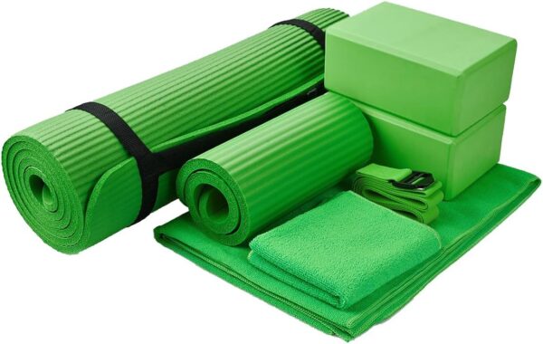 BalanceFrom 7-Piece Set - Include Yoga Mat with Carrying Strap, 2 Yoga Blocks, Yoga Mat Towel, Yoga Hand Towel, Yoga Strap and Yoga Knee Pad, Multiple Colors