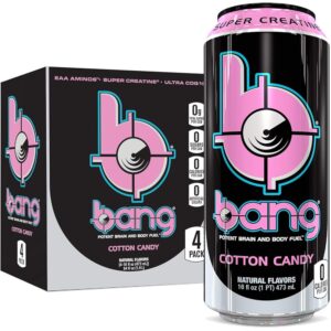 Bang Cotton Candy Energy Drink, 0 Calories, Sugar Free with Super Creatine, 16oz, 4 Count