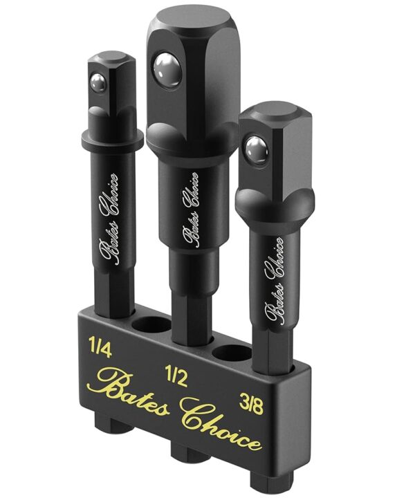 Bates- Impact Socket Adapter Set, 3 PCS, 1/4", 3/8" and 1/2", with Holder, Socket Adapter Set, Impact Socket Adapter, Socket Adapter Set, Socket Adapter for Drill, Impact Driver...