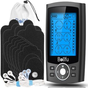 Belifu Dual Channel TENS EMS Unit with 12 Pads, 24 Modes Muscle Stimulator, Electronic Pulse Massager Muscle Massager for Pain Relief Therapy, Fastening Cable Ties, Dust-Proof...