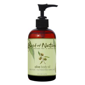 Best of Nature 100% Pure Olive Massage & Body Oil – Cold Pressed, Natural & Unscented Moisturizer for Skin, Hair & Bath, 8 fl oz