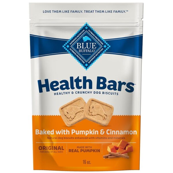 Blue Buffalo Health Bars Crunchy Dog Biscuits, Oven-Baked With Natural Ingredients, Pumpkin & Cinnamon, 16-oz Bag