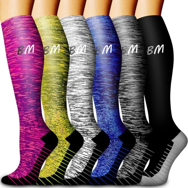 Bluemaple 6 Pack Copper Compression Socks for Women and Men Circulation-Best Support for Medical, Running,Nursing,Athletic