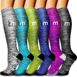 Bluemaple 6 Pack Copper Compression Socks for Women and Men Circulation-Best Support for Medical, Running,Nursing,Athletic