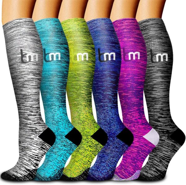 Bluemaple 6 Pack Copper Compression Socks for Women and Men Circulation-Best Support for Medical, Running,Nursing,Athletic