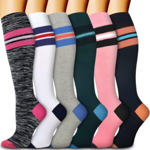 Bluemaple 6 Pack Copper Compression Socks for Women and Men Circulation-Best Support for Medical, Running,Nursing,Athletic