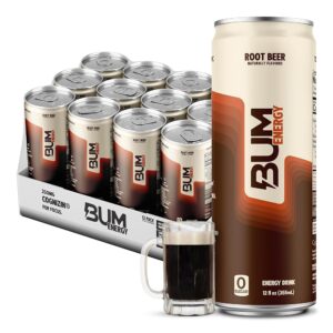 BUM Sugar-Free Energy Drink, Root Beer - Lightly Carbonated & No Artificial Colors, Natural Caffeine & Citicoline for Energy & Focus, Brain Boost & Workout Sports Beverage - 12...