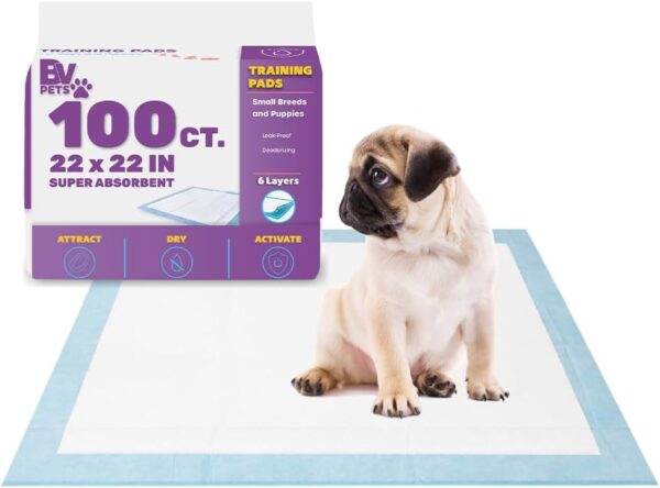 BV Puppy Pads Leak-Proof 100 Count 22"x 22" | Pee Pads for Dogs Quick Absorb 6-Layer- Dog Pee Pads- Dog Pads 100 Pack- Potty Pads for Dogs- Puppy Pee Pads, Pee Pad Training Pads...