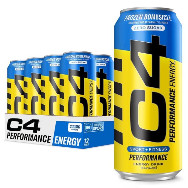 C4 Energy Drink 16oz (Pack of 12) - Frozen Bombsicle - Sugar Free Pre Workout Performance Drink with No Artificial Colors or Dyes