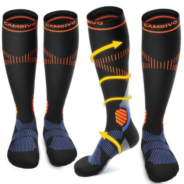 CAMBIVO Compression Socks for Women and Men - 2 Pairs 15-20 mmHg Knee-High Support Stockings for Nurses, Running, Travel
