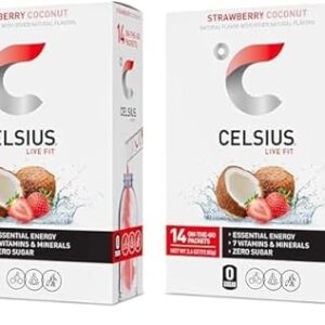 CELSIUS On-The-Go Essential Energy Drink Mix, Strawberry Coconut (14 Stick Pack) (Pack of 2)