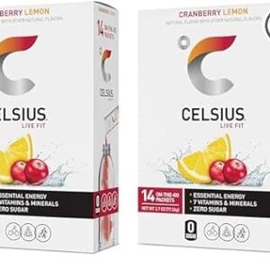 CELSIUS On-the-Go Powder Stick Packs, Cranberry Lemon, 2.7 Ounce - 14 Count (Pack of 2)