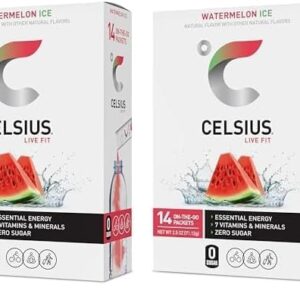 CELSIUS On-The-Go Powder Sticks Watermelon Ice, Essential Energy (14 Sticks per Pack) (Pack of 2)