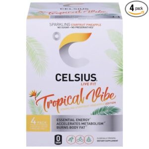 CELSIUS Sparkling Tropical Vibe, Functional Essential Energy Drink, 12 Fl Oz 4 pack
