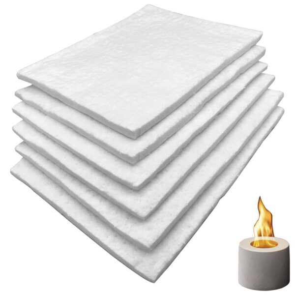 Ceramic Wool for Fire Pit 6 Pack 12" x 10" x 0.6" Thick - Wool Wick for All Tabletop Firepits Extend Burning Time - Sponge Cotton Core for Bioethanol Fuel Fireplace