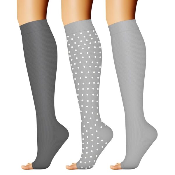 CHARMKING 3 Pairs Open Toe Compression Socks for Women & Men Circulation 15-20 mmHg is Best Support for All Day Wear
