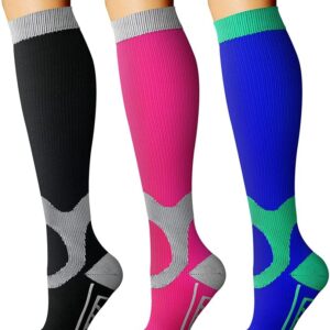 CHARMKING Compression Socks for Women & Men Circulation (3 Pairs) 15-20 mmHg is Best Support for Athletic Running Cycling