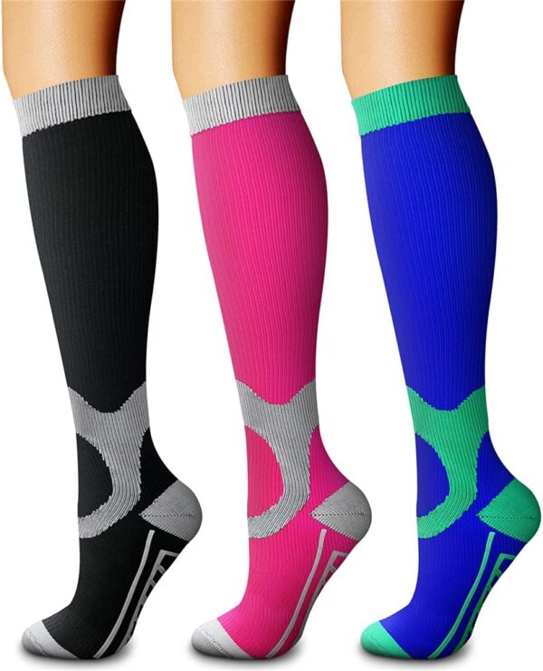 CHARMKING Compression Socks for Women & Men Circulation (3 Pairs) 15-20 mmHg is Best Support for Athletic Running Cycling