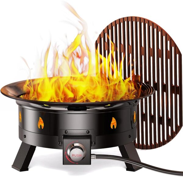 Ciays Large Propane Fire Pit 19 Inch, Gas Fire Pit with Grill Grate, Folding Legs, Hose Hooks, Propane Tank Holder, Cover & Carry Strap, CSA Certified Portable Outdoor Fire Pit...