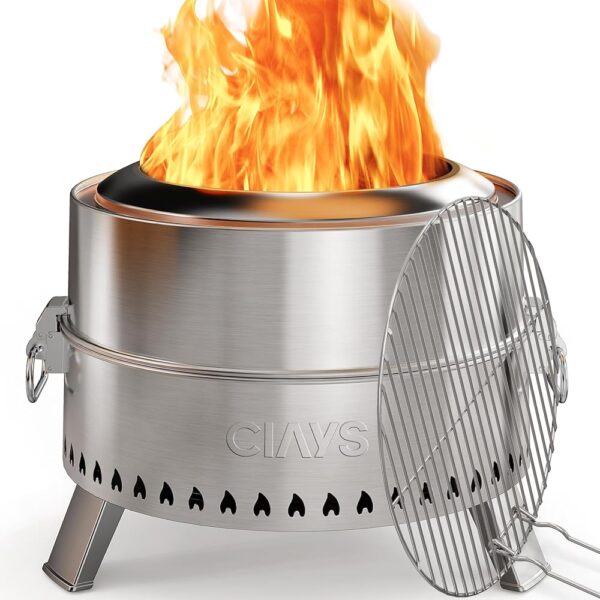 Ciays Smokeless Firepit, 21 Inch Fire Pit for Outside with Patented Technology, Large Fire Pit for Patio with Steel Grill Rack, Fire Poker, and Bag, Easy Setup and Storage, Wood...