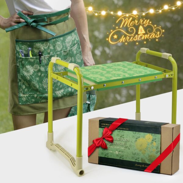 Colwelt Garden Stool and Kneeler Set, Garden Seat and Kneeler Heavy Duty with 10" Wide Soft Kneeling Pad, Non-Slip Garden Bench for Kneeling and Sitting with Elegant Apron,...