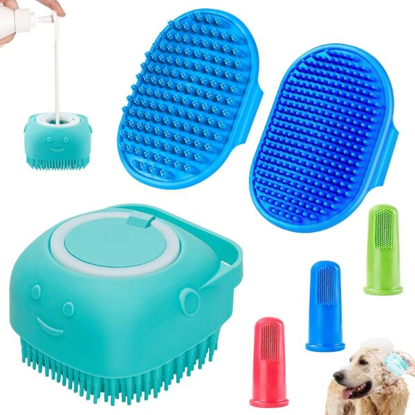 Comotech 3PCS Dog Bath Brush | Dog Shampoo Brush | Dog Scrubber for Bath | Dog Bath Brush Scrubber | Dog Shower/Washing Brush with Adjustable Ring Handle for Short & Long Hair...