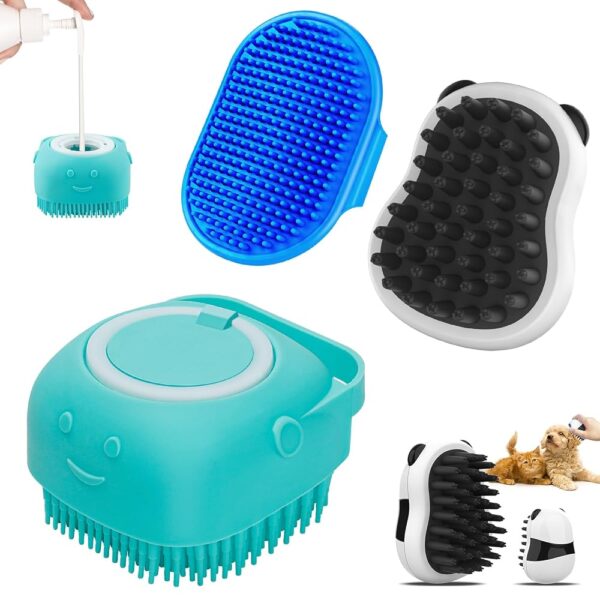 Comotech 3PCS Dog Bath Brush | Dog Shampoo Brush | Dog Scrubber for Bath | Dog/Grooming/Washing Brush Scrubber with Adjustable Ring Handle for Short & Long Haired Dogs/Cats...