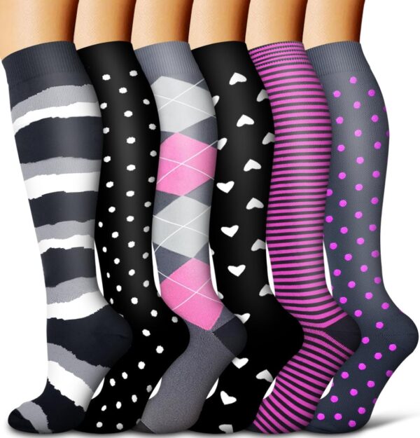 COOLOVER Copper Compression Socks for Women and Men(6 Pairs)-Best Support for Running, Athletic, Travel