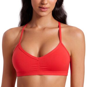 CRZ YOGA Butterluxe Womens Ruched V Neck Sports Bra - Y Back Spaghetti Thin Strap Wireless Padded Yoga Crop Top