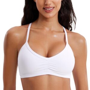 CRZ YOGA Butterluxe Womens Ruched V Neck Sports Bra - Y Back Spaghetti Thin Strap Wireless Padded Yoga Crop Top