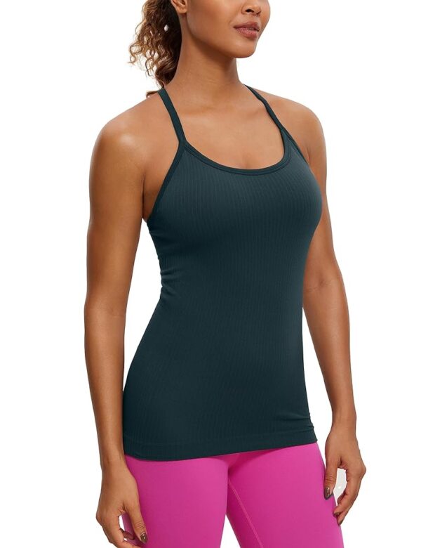 CRZ YOGA Seamless Workout Tank Tops for Women Racerback Athletic Camisole Sports Shirts with Built in Bra