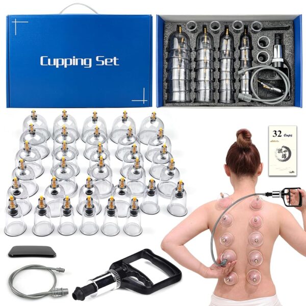 Cupping Therapy Set,32 Therapy Cups Cupping Set with Pump, Professional Chinese Acupoint Cupping Therapy Sets Hijama for Cupping Massage, Muscle&Joints