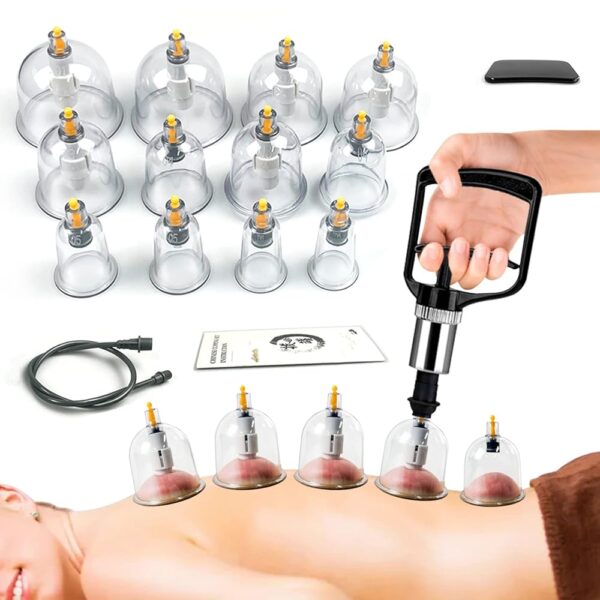 Cupping Therapy Set w/ 12 Massage Cups for Back Pain Relief Physical Therapy with Hand Pump