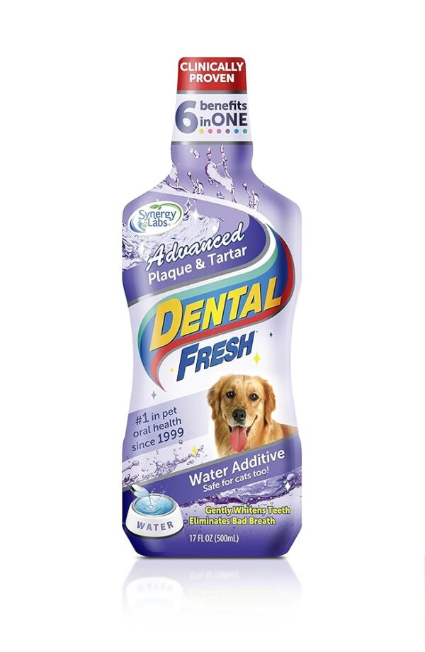 Dental Fresh Advanced Plaque and Tartar Water Additive, 17oz – Dog Teeth Cleaning Formula to Freshen Breath and Improve Cat & Dog Dental Care