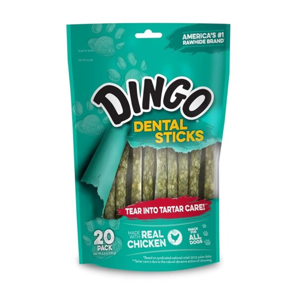 Dingo Dental Sticks for Tarter Control and Freshening Breath, Made with Real Chicken, Great Treats for Small, Medium, and, Large Dogs 20-Count