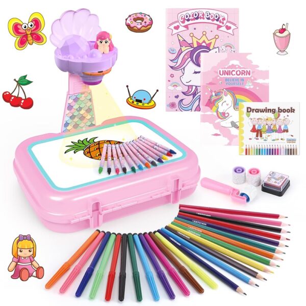 Drawing Projector for Kids,Arts and Crafts for Kids,Include Drawing Board,Crayons,Coloring Book,Stickers etc,Kids Toys for Age 3-5 Year Old Girls Christmas & Birthday Gifts...